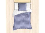 Set Copripiumino Abakuhaus Boho Per Letti Singoli, Triangoli Curvi E Strisce, Antiacaro E Anallergico Con Federa, 135 Cm X 200 Cm - 80 X 80 Cm, Blu Indaco-Cobalto