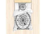 Abakuhaus Set Copripiumino Vintage Nautical Tattoo Per Letti Singoli, Monochrome Compass, Antiacaro E Anallergico Con Federa, 135 Cm X 200 Cm - 80 X 80 Cm, Grigio Antracite E Bianco