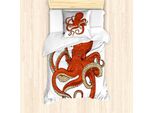Abakuhaus Set Copripiumino Vintage Con Tatuaggi Nautici Per Letti Singoli, Disegno Polpo, Antiacaro, Adatto A Chi Soffre Di Allergie, Con Federa, 135 Cm X 200 Cm - 80 X 80 Cm, Color Vermiglio Guscio D'uovo