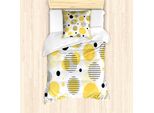 Abakuhaus Set Copripiumino A Pois Gialli Per Letti Singoli, Serie Spots Kunst, Antiacaro, Adatto A Chi Soffre Di Allergie, Con Federa, 135 Cm X 200 Cm - 80 X 80 Cm, Senape Grigio Antracite