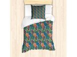 Abakuhaus Set Copripiumino Per Letto Singolo, Foglie Di Piante Grasse, Antiacaro, Adatto A Chi Soffre Di Allergie, Con Federa, 135 Cm X 200 Cm - 80 X 80 Cm, Multicolore