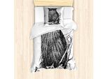 Abakuhaus Set Copripiumino Con Stampa Gufo Per Letti Singoli, Vintage Wise Nachtvogel, Antiacaro, Adatto A Chi Soffre Di Allergie, Con Federa, 135 Cm X 200 Cm - 80 X 80 Cm, Grigio Antracite Bianco