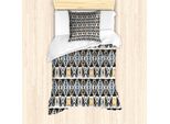 Abakuhaus Set Copripiumino Boho Per Letti Singoli, Motivi Geometrici, Antiacaro, Adatto A Chi Soffre Di Allergie, Con Federa, 135 Cm X 200 Cm - 80 X 80 Cm, Grigio Antracite Ceil Blu