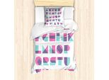 Abakuhaus Set Copripiumino Per Letto Singolo, Lettere Moderne A Strisce, Antiacaro, Adatto A Chi Soffre Di Allergie, Con Federa, 135 Cm X 200 Cm - 80 X 80 Cm, Turchese Rosa