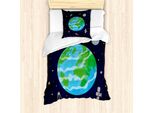 Abakuhaus Set Copripiumino Per Letti Singoli, Celestial Cartoon Terra, Antiacaro, Adatto A Chi Soffre Di Allergie, Con Federa, 135 Cm X 200 Cm - 80 X 80 Cm, Indaco E Multicolore