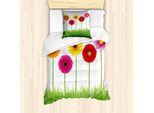 Abakuhaus Set Copripiumino Gerber Daisy Per Letti Singoli, Fiori Chiari Su Erba, Antiacaro, Adatto A Chi Soffre Di Allergie, Con Federa, 135 Cm X 200 Cm - 80 X 80 Cm, Multicolore