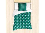 Abakuhaus Set Copripiumino Esotico Per Letti Singoli, Aloha Foglie Estive Hibiscus, Antiacaro, Adatto A Chi Soffre Di Allergie, Con Federa, 135 Cm X 200 Cm - 80 X 80 Cm, Verde Acqua Scuro Seafoam