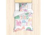 Abakuhaus Set Copripiumino Dino Per Letti Singoli, Baby-T-Rex Nursery Temi Artistici, Antiacaro Adatto A Chi Soffre Di Allergie Con Federa, 135 Cm X 200 Cm - 80 X 80 Cm, Multicolore