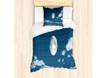 Abakuhaus Set Copripiumino Per Letto Singolo, Fluffy Clouds Teils, Antiacaro, Adatto A Chi Soffre Di Allergie, Con Federa, 135 Cm X 200 Cm - 80 X 80 Cm, Blu Ardesia-Crema