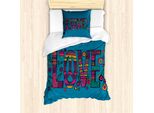 Abakuhaus Set Copripiumino Artistico Per Letti Singoli, Scritta "Amore"" In Stile Hipster, Antiacaro E Anallergico, Con Federa, 135 Cm X 200 Cm - 80 X 80 Cm, Blu Mare E Multicolore"