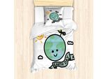 Abakuhaus Set Copripiumino Per Letto Singolo Tag Del Terra, Childish Globe Doodle, Antiacaro, Adatto A Chi Soffre Di Allergie, Con Federa, 135 Cm X 200 Cm - 80 X 80 Cm, Pale Teal E Multicolor
