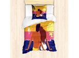 Abakuhaus Set Copripiumino Con Motivo Grafico Per Letti Singoli, Romantica Coppia Sulla Costa, Antiacaro, Adatto A Chi Soffre Di Allergie, Con Federa, 135 Cm X 200 Cm - 80 X 80 Cm, Multicolore
