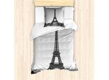 Abakuhaus Set Copripiumino Per Letto Singolo Torre Eiffel, Old Times Panorama Urbano, Antiacaro, Adatto A Chi Soffre Di Allergie, Con Federa, 135 Cm X 200 Cm - 80 X 80 Cm, Grigio Scuro Pale Taupe