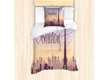 Abakuhaus Set Copripiumino Per Letto Singolo Torre Eiffel, Scena Urbana Diurna, Antiacaro, Adatto A Chi Soffre Di Allergie, Con Federa, 135 Cm X 200 Cm - 80 X 80 Cm, Viola Melanzana