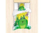 Abakuhaus Set Copripiumino Per Letto Singolo Con Motivo Rane, Animale Su Foglia Cartoon Sun, Antiacaro, Adatto A Chi Soffre Di Allergie, Con Federa, 135 Cm X 200 Cm - 80 X 80 Cm, Multicolore