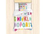 Abakuhaus Set Copripiumino Alphabet, Stampa Colorata Con Lettere Pedagogiche Su Sfondo Semplice, 135 X 200 Cm + 80 X 80 Cm, Multicolore
