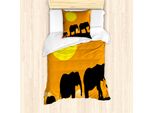 Abakuhaus Set Copripiumino Silhouette Per Letti Singoli, Elefantino E Famiglia, Antiacaro, Adatto A Chi Soffre Di Allergie, Con Federa, 135 Cm X 200 Cm - 80 X 80 Cm, Giallo Calendula