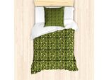 Abakuhaus Set Copripiumino Botanico Per Letti Singoli, Motivi Floreali Khokhloma, Antiacaro, Adatto A Chi Soffre Di Allergie, Con Federa, 135 Cm X 200 Cm - 80 X 80 Cm, Giallo Verde Cacciatore