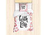 Abakuhaus Set Copripiumino Vintage Valentine Per Letti Singoli, Cuori Dell'amore, Antiacaro, Adatto A Chi Soffre Di Allergie, Con Federa, 135 Cm X 200 Cm - 80 X 80 Cm, Corallo Scuro Grigio Carbone