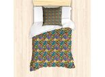 Abakuhaus Set Copripiumino Tropicale Per Letti Singoli, Hibiscus Aloha Geometrico, Antiacaro, Adatto A Chi Soffre Di Allergie, Con Federa, 135 Cm X 200 Cm - 80 X 80 Cm, Multicolore