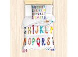 Abakuhaus Set Copripiumino Alphabet, Motivo Educativo Con Lettere Colorate E Divertenti, 135 X 200 Cm + 80 X 80 Cm, Multicolore Bianco