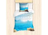 Abakuhaus Set Copripiumino Grafico Per Letti Singoli, Seascape Cartoon, Antiacaro, Adatto A Chi Soffre Di Allergie, Con Federa, 135 Cm X 200 Cm - 80 X 80 Cm, Azzurro Pastello Marrone