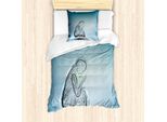 Abakuhaus Set Copripiumino Astratto Surreale Per Letti Singoli, Maternità, Antiacaro, Adatto A Chi Soffre Di Allergie, Con Federa, 135 Cm X 200 Cm - 80 X 80 Cm, Blu Mare Grigio Carbone