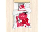 Abakuhaus Set Copripiumino Per Letto Singolo Torre Eiffel, Je T'aime In Paris, Antiacaro, Adatto A Chi Soffre Di Allergie, Con Federa, 135 Cm X 200 Cm - 80 X 80 Cm, Grigio Scuro Corallo