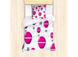 Abakuhaus Set Copripiumino Per Letto Singolo Con Motivo Mongolfiere, Mongolfiere Volanti, Antiacaro, Adatto A Chi Soffre Di Allergie, Con Federa, 135 Cm X 200 Cm - 80 X 80 Cm, Magenta E Blu Ardesia