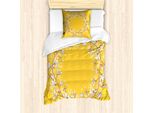 Abakuhaus Set Copripiumino Per Letto Singolo, Corona Di Fiori Con Magnolie, Antiacaro, Adatto A Chi Soffre Di Allergie, Con Federa, 135 Cm X 200 Cm - 80 X 80 Cm, Senape Pesca Scura
