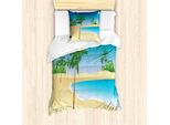 Abakuhaus Set Copripiumino Tropicale Per Letti Singoli, Palme E Mare, Antiacaro, Adatto A Chi Soffre Di Allergie, Con Federa, 135 Cm X 200 Cm - 80 X 80 Cm, Blu Mare Multicolore
