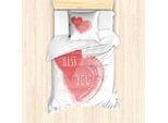 Abakuhaus Set Copripiumino Vintage Valentine Per Letti Singoli, Cuori Kiss You, Antiacaro, Adatto A Chi Soffre Di Allergie, Con Federa, 135 Cm X 200 Cm - 80 X 80 Cm, Corallo Scuro Rosa Pallido