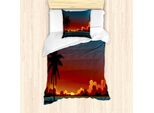 Set Copripiumino Abakuhaus Fiji, Illustrazione Spettacolare Di Un Tramonto, 135 X 200 Cm + 80 X 80 Cm, Multicolore