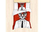 Set Copripiumino Abakuhaus Hipster Per Letti Singoli, Divertente Gatto Uomo D'affari, Antiacaro, Adatto A Chi Soffre Di Allergie, Con Federa, 135 Cm X 200 Cm - 80 X 80 Cm, Vermiglio Grigio Carbone