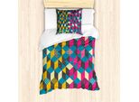 Abakuhaus Set Copripiumino Geometrico Per Letti Singoli, Blocchi Colorati Moderni, Antiacaro, Adatto A Chi Soffre Di Allergie, Con Federa, 135 Cm X 200 Cm - 80 X 80 Cm, Multicolore