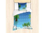 Abakuhaus Set Copripiumino Fiji Per Letti Singoli, Alberi Di Cocco Nell'oceano, Antiacaro, Adatto A Chi Soffre Di Allergie, Con Federa, 135 Cm X 200 Cm - 80 X 80 Cm, Blu Azzurro Multicolore