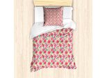 Abakuhaus Set Copripiumino Per Letto Singolo, Fiori Tropicali Estivi, Antiacaro, Adatto A Chi Soffre Di Allergie, Con Federa, 135 Cm X 200 Cm - 80 X 80 Cm, Rosa Giada-Verde-Bianco