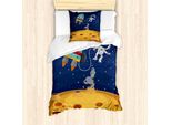 Abakuhaus Universum Set Copripiumino Per Letti Singoli, Design Cartoon A Tema Spaziale, Antiacaro, Adatto A Chi Soffre Di Allergie, Con Federa, 135 Cm X 200 Cm - 80 X 80 Cm, Multicolore