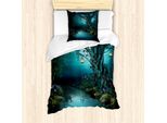 Abakuhaus Set Copripiumino Nottocean Per Letti Singoli, Mystical Forest Lake, Antiacaro, Adatto A Chi Soffre Di Allergie, Con Federa, 135 Cm X 200 Cm - 80 X 80 Cm, Multicolore
