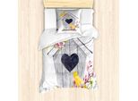 Abakuhaus Set Copripiumino Per Letto Singolo, Nido Con Cuori E Fiori, Antiacaro, Adatto A Chi Soffre Di Allergie, Con Federa, 135 Cm X 200 Cm - 80 X 80 Cm, Bianco Multicolore