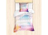 Set Copripiumino Naturale Abakuhaus Per Letti Singoli, Paesaggio Tropicale Sfumato, Antiacaro, Adatto A Chi Soffre Di Allergie, Con Federa, 135 Cm X 200 Cm - 80 X 80 Cm, Pale Sky Blue Champagne