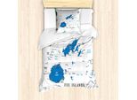 Abakuhaus Set Copripiumino Fiji Per Letti Singoli, Con Nome Ricamato, Antiacaro, Adatto A Chi Soffre Di Allergie, Con Federa, 135 Cm X 200 Cm - 80 X 80 Cm, Bianco Cobalto-Blu-Verde