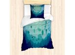 Abakuhaus Set Copripiumino Per Letti Singoli, Meduse Coralli Mammiferi, Antiacaro Adatto A Chi Soffre Di Allergie Con Federa, 135 Cm X 200 Cm - 80 X 80 Cm, Blu Verde Mandorla