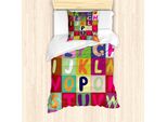 Abakuhaus Set Copripiumino Per Letto Singolo, Abc E Quadrati Con Frutta, Antiacaro, Adatto A Chi Soffre Di Allergie, Con Federa, 135 Cm X 200 Cm - 80 X 80 Cm, Multicolore