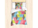 Abakuhaus Set Copripiumino Geometrico Per Letti Singoli, Motivi Poligonali Colorati, Antiacaro, Adatto A Chi Soffre Di Allergie, Con Federa, 135 Cm X 200 Cm - 80 X 80 Cm, Multicolore