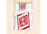 Abakuhaus Set Copripiumino Geeky Per Letti Singoli, Stile Grunge Nerd, Antiacaro, Adatto A Chi Soffre Di Allergie, Con Federa, 135 Cm X 200 Cm - 80 X 80 Cm, Bianco Vermiglio