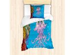 Abakuhaus Set Copripiumino Per Letto Singolo, Motivo Acquatico, Antiacaro, Adatto A Chi Soffre Di Allergie, Con Federa, 135 Cm X 200 Cm - 80 X 80 Cm, Blu Azzurro Multicolore