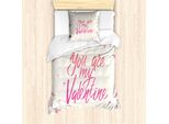 Abakuhaus Set Copripiumino Vintage Valentine Per Letti Singoli, Parole Romantiche, Antiacaro, Adatto A Chi Soffre Di Allergie, Con Federa, 135 Cm X 200 Cm - 80 X 80 Cm, Avorio Rosa Rosa Pastello