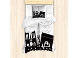 Abakuhaus Set Copripiumino Per Letto Singolo Eiffelturm, Bold Monotone Paris, Antiacaro E Anallergico Con Federa, 135 Cm X 200 Cm - 80 X 80 Cm, Grigio Antracite E Bianco