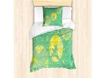 Abakuhaus Set Copripiumino Astratto Surreale Per Letti Singoli, Scarabocchi, Antiacaro, Adatto A Chi Soffre Di Allergie, Con Federa, 135 Cm X 200 Cm - 80 X 80 Cm, Verde Trifoglio Giallo